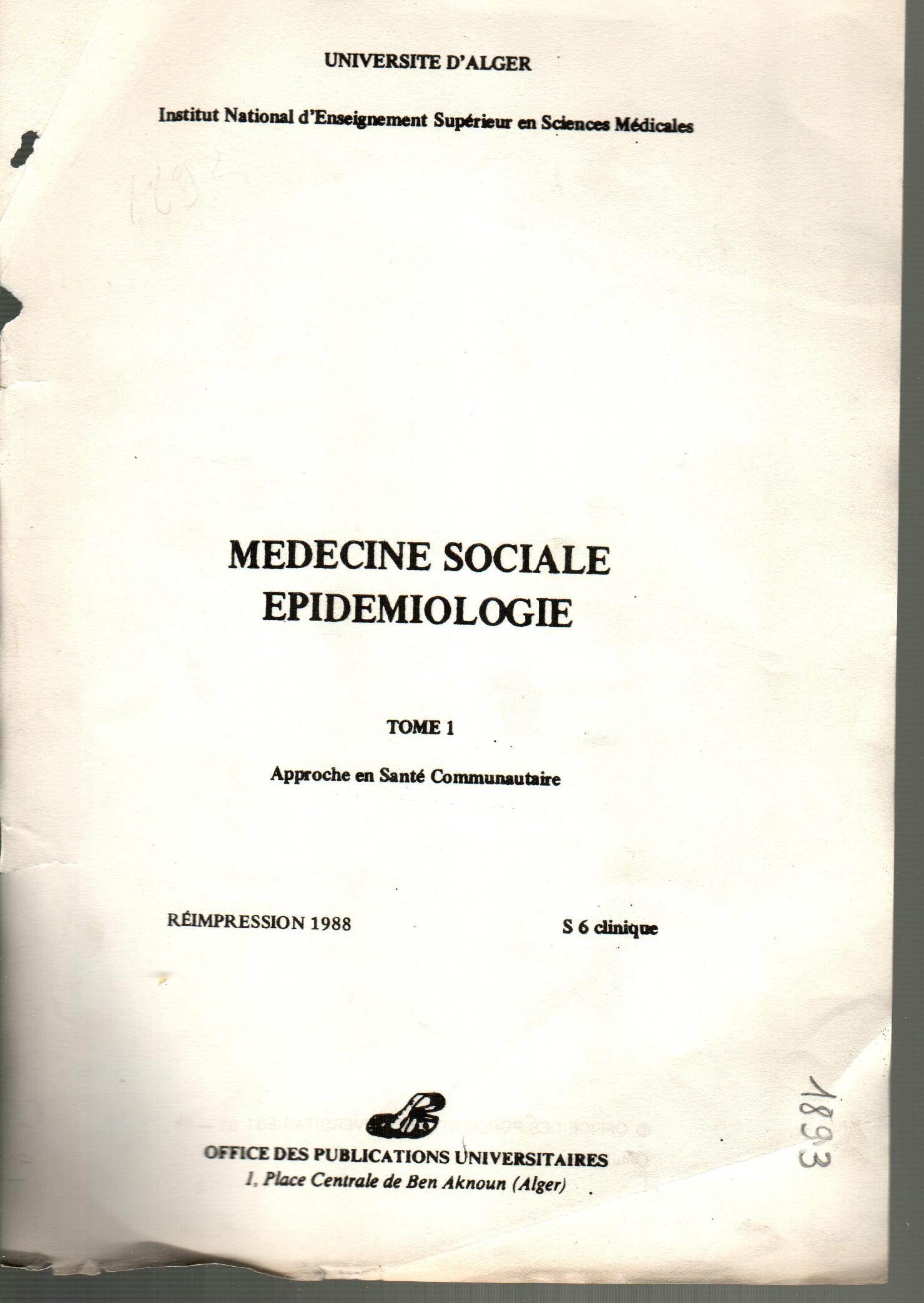 Médecine sociale épidémiologie T1