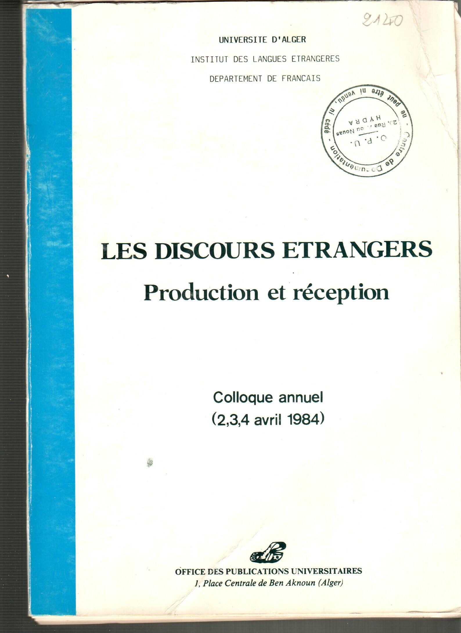 Les discours étrangers - Traduction et réception - Colloque (1984)