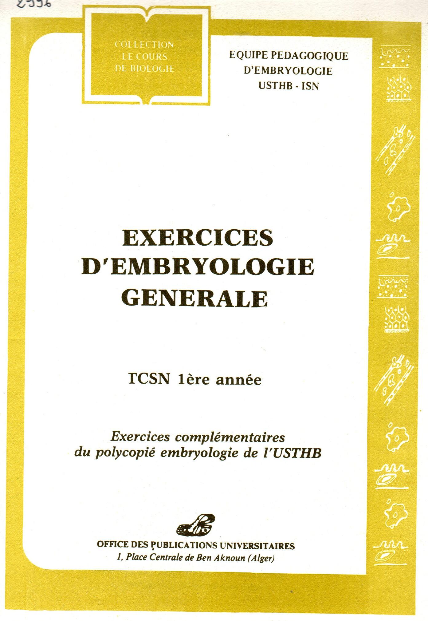 Exercices d’embryologie générale