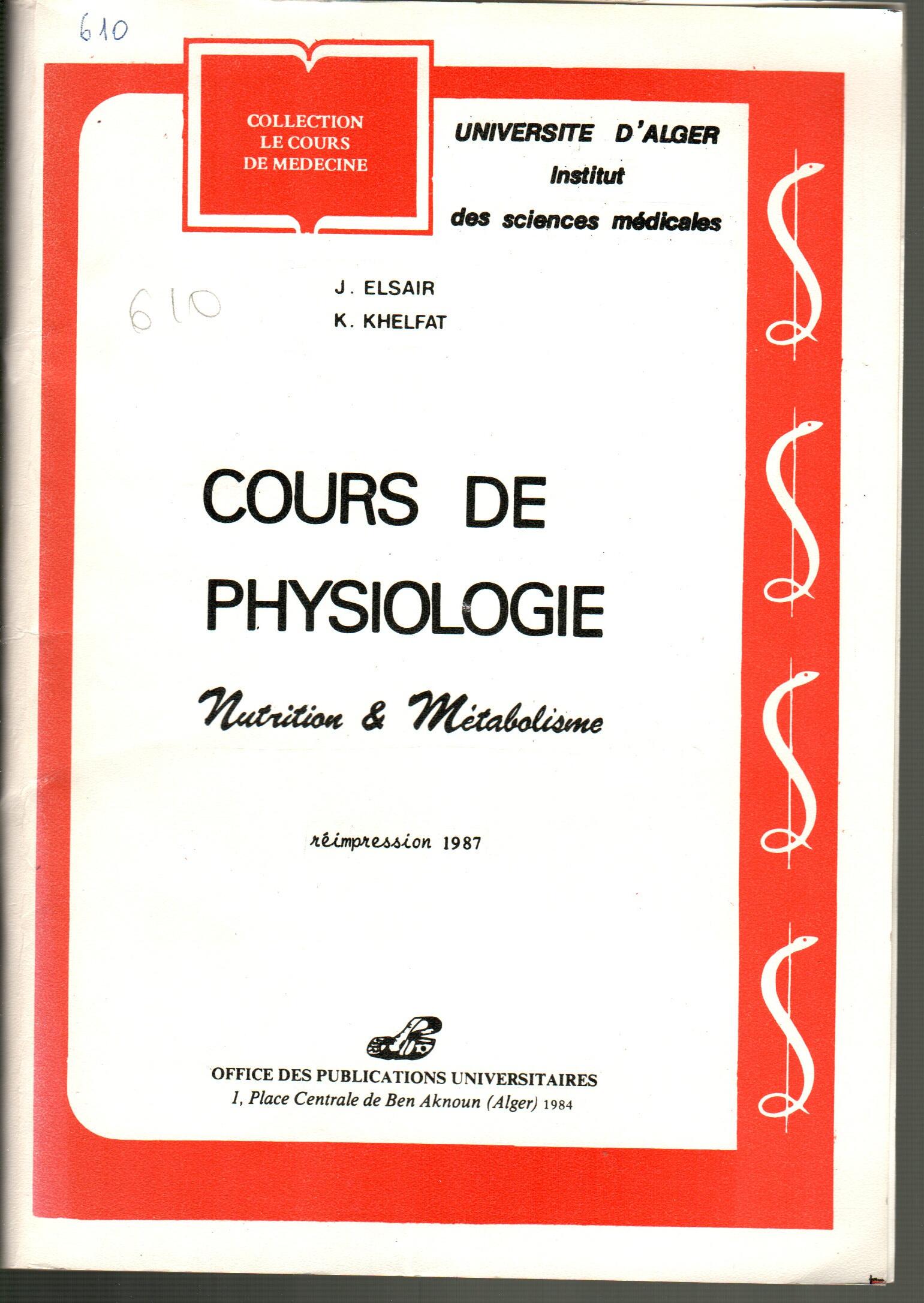 Cours de physiologie -nutrition et métabolisme-