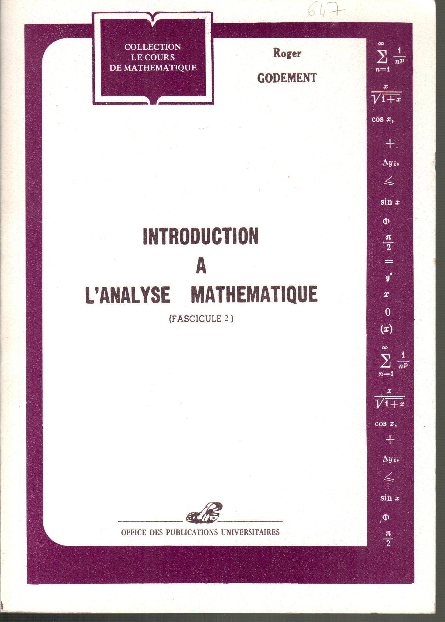 Introduction à l'analyse mathématique fascicule 2